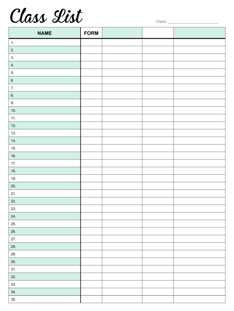 10 Best Class List Blank Printable Printablee
