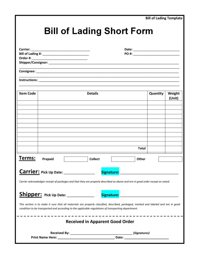 40 Free Bill Of Lading Forms Templates Template Lab