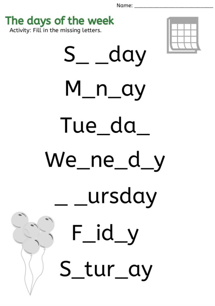 Days Of The Week FILL IN THE BLANKS English Worksheets For Kids Kids 