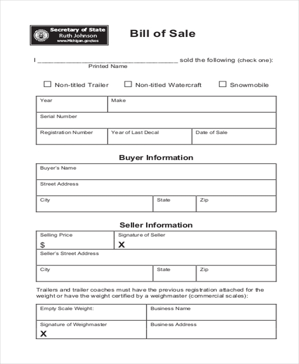 FREE 11 Sample Bill Of Sale Forms In PDF MS Word