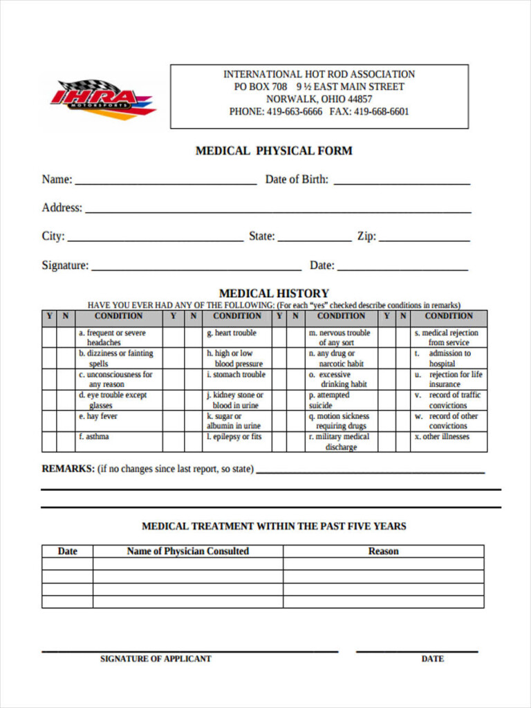 FREE 8 Sample Blank Physical Forms In PDF