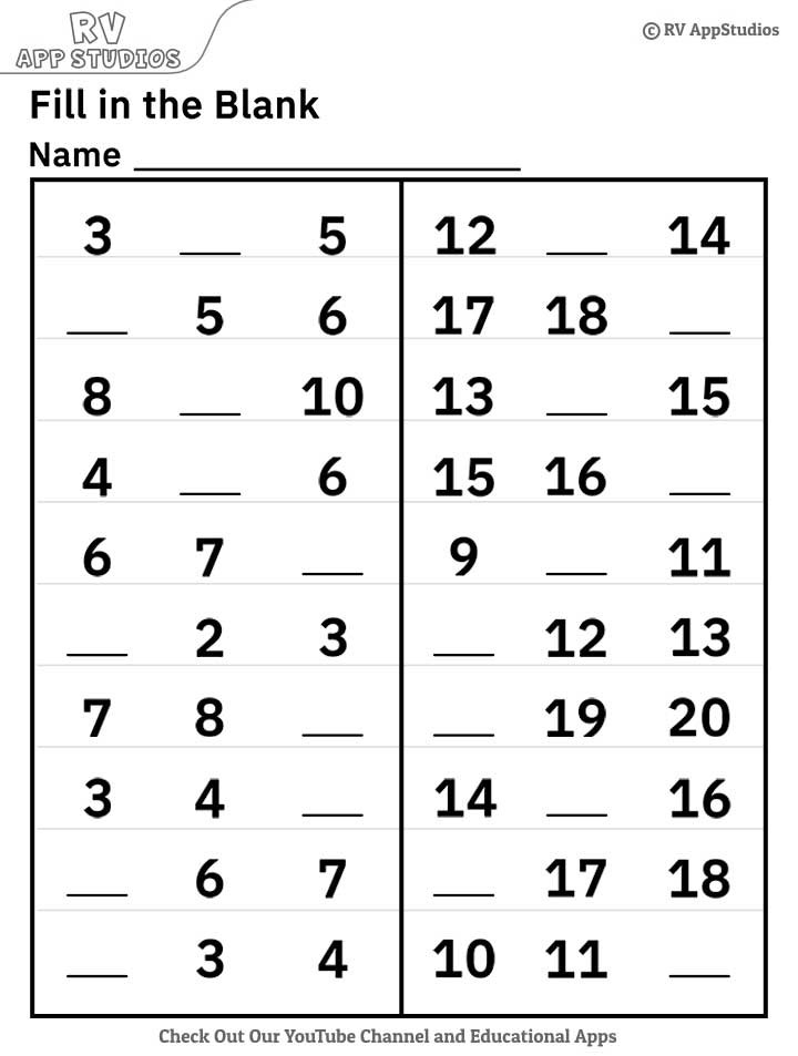 Free Printable Worksheets For Kids Missing Number Worksheets 1 20