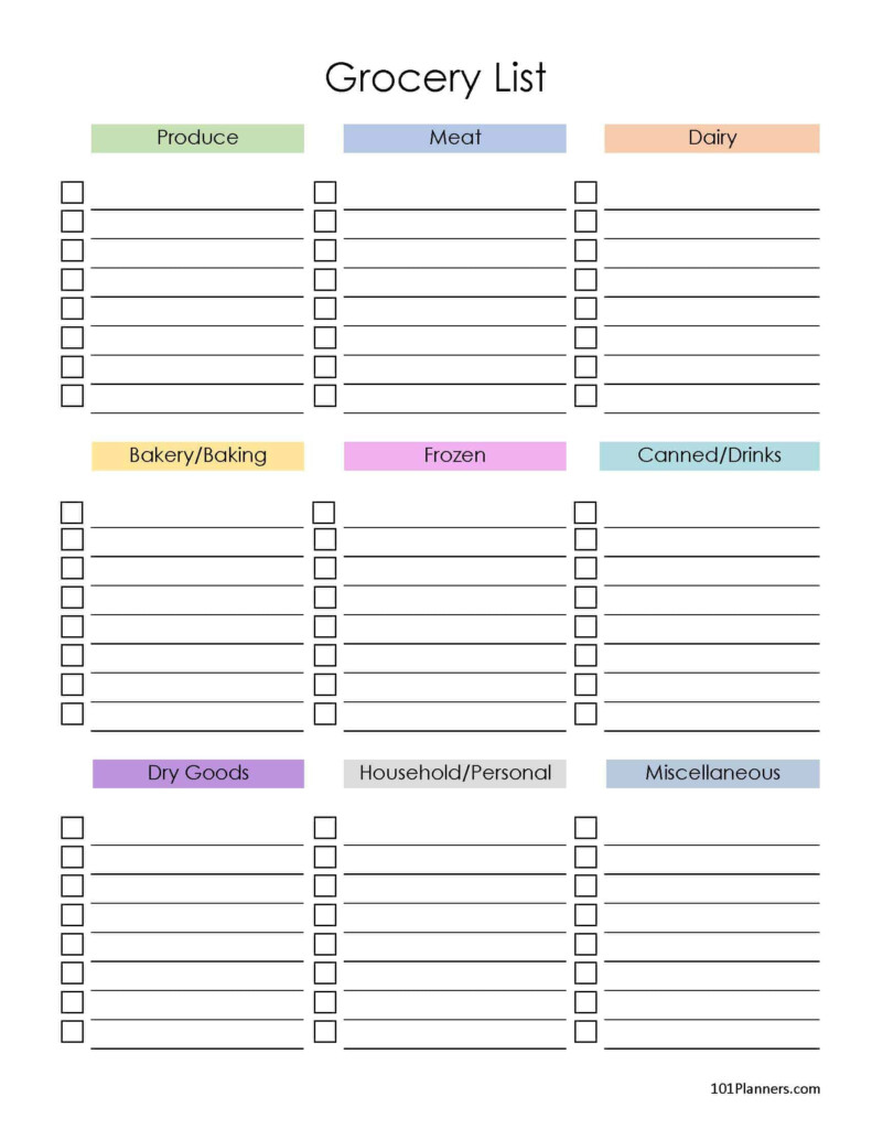 Grocery List Template Free Printable