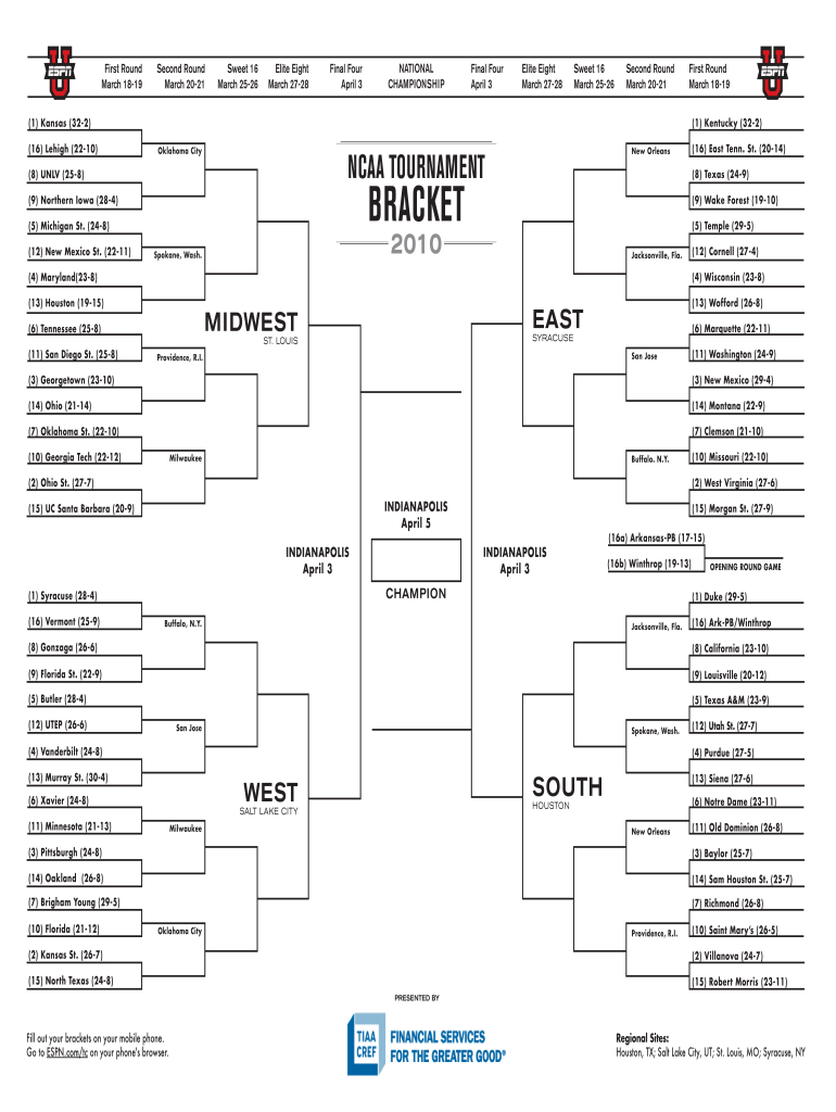 Sweet 16 Bracket Template Printable